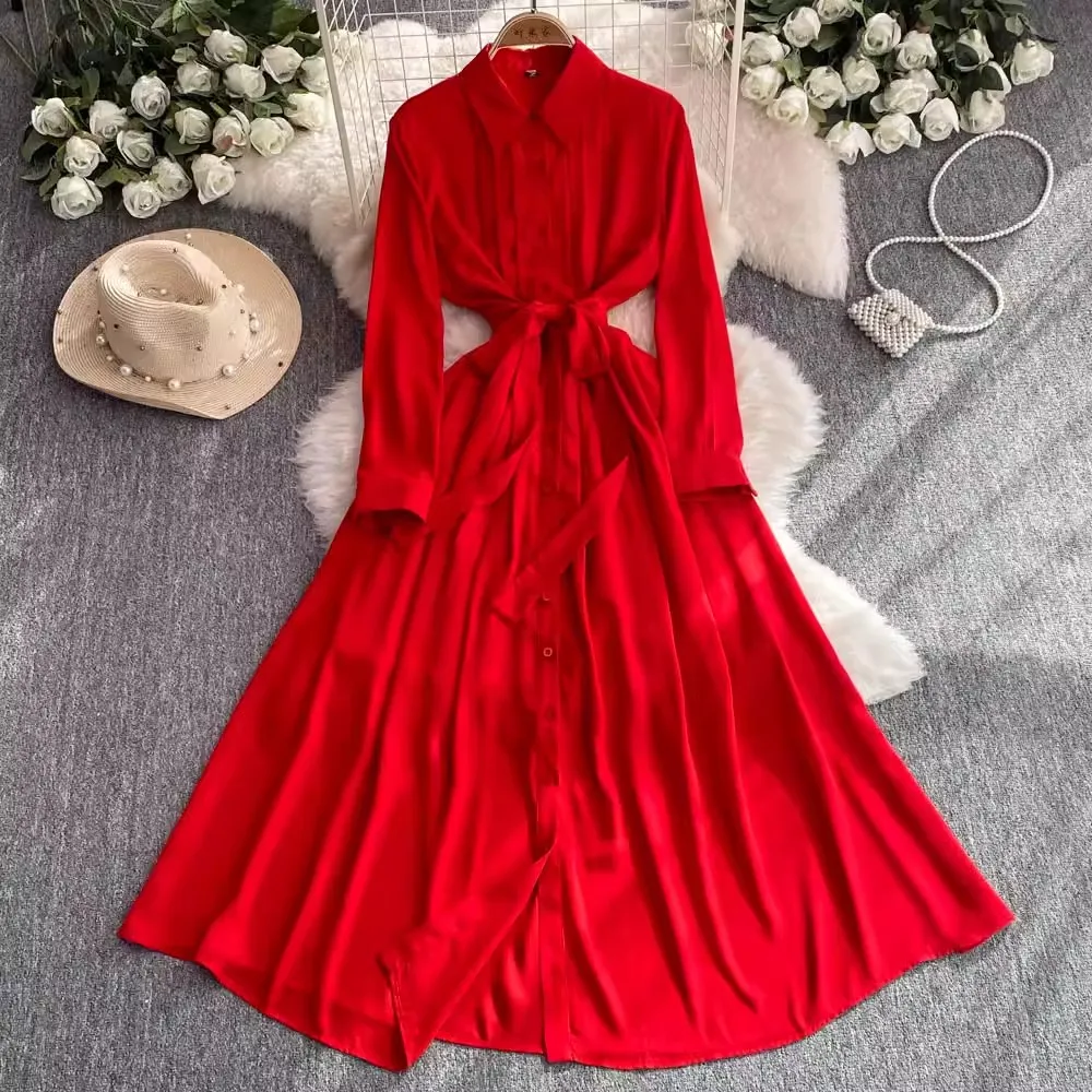 Дизайнерское модное женское платье-рубашка с лацканами новинка 2024 элегантное