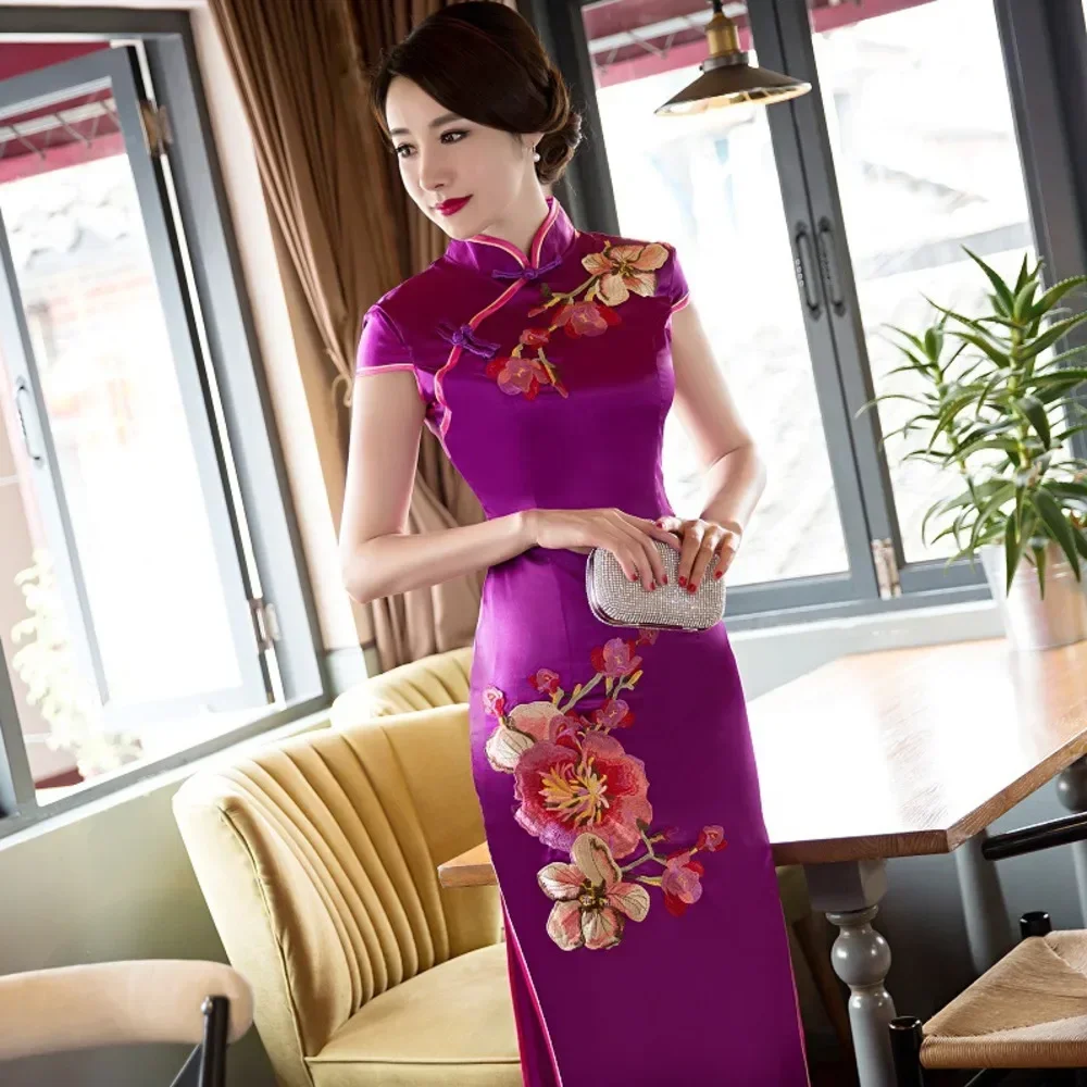 Новое женское платье Cheongsam платья Qipao черное красное длинное в традиционном