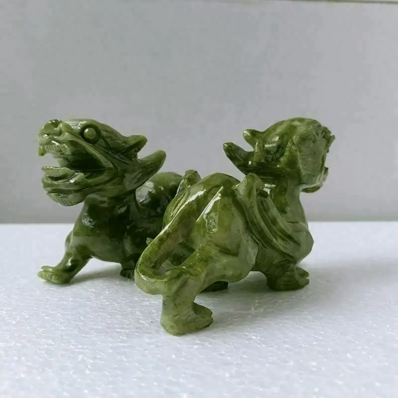 

A Pair 100%/A Pair of Statues of Chinese Natural Green Emerald Dragon