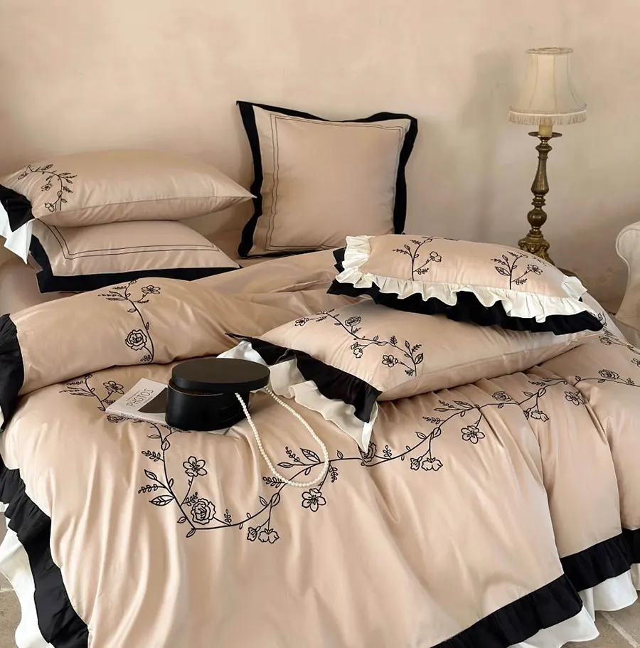 Романтический Комплект постельного белья с цветочной вышивкой полноразмерная