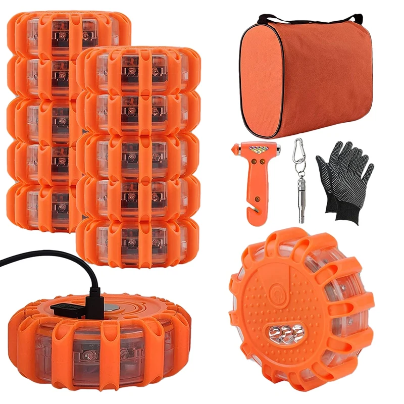 

12PCS USB Rechargeable LED Road Car Emergency Kit, Car Warning Safety Beacon Flashing Lamp Magnetic Hazard Lights
