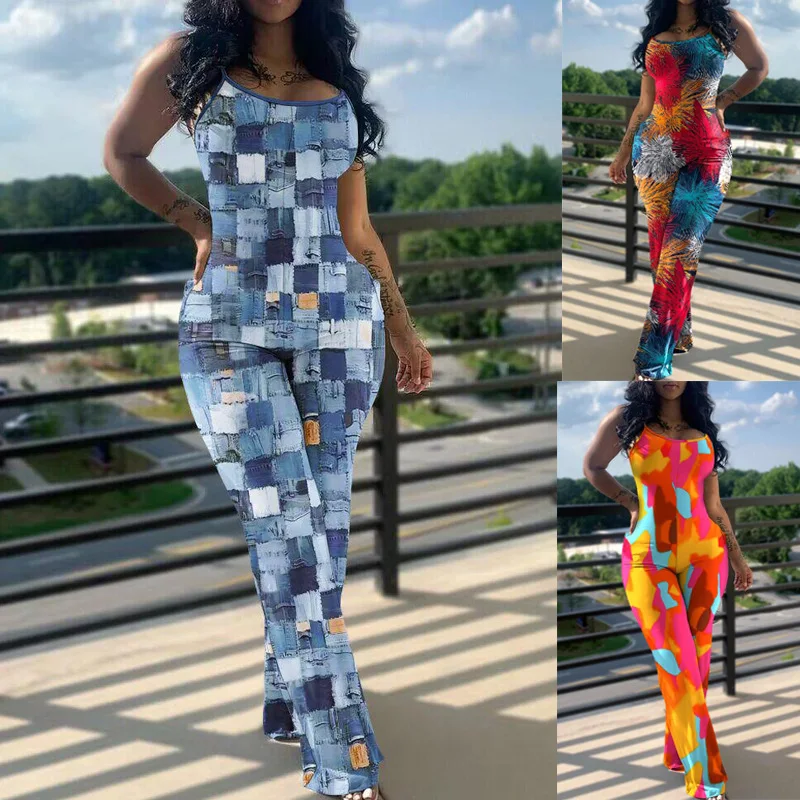 

2023 New Summer Women Lattice Jumpsuit Fashion Sling Pencil Pants Romper All-match Casual Loose Trousers Jumpsuits No Pocket