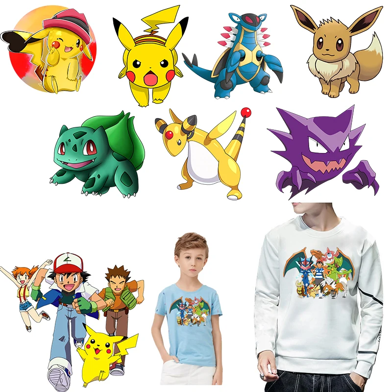 

Cartoon Pokemon Game Ironing Stickers Pikachu Patches for Clothing Heat Transfer Anime Pattern T-shirt Hoodies for Kids Gift