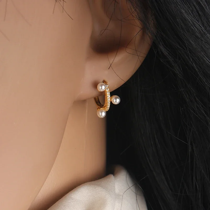 Креативная Минималистичная круглая пряжка для ушей с пресноводным жемчугом и