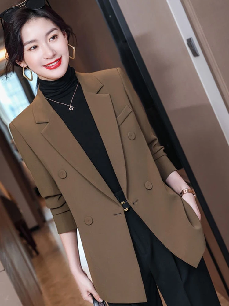 High-quality Casual Coffee Business Blazer Coats with Pocket for Women Office lady Outwear formal Jacket