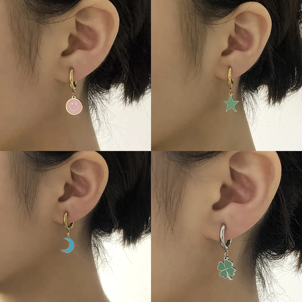 

Stainless Steel Earring Color Smile Charms Earring Star Moon Heart Earrings Pendant Hoop Earrings For Women Earrings Jewelry