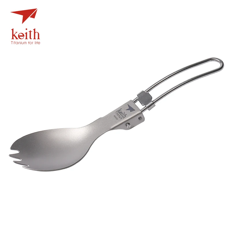 

Keith Titanium Tableware Ultralight Spoon Fork Utensils For Hiking 2 In 1 Folded Camping Cooking Supplies Survival Equipment