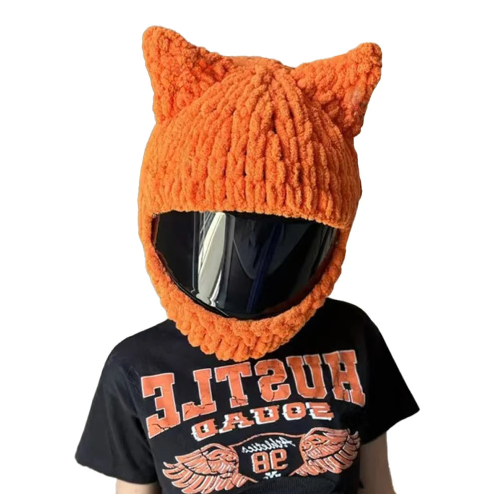 

Новый чехол для мотоциклетного шлема, милый вязаный чехол для шлема с кошачьими ушками, толстая бархатная шапка ручной работы для женщин и девочек, косплей, стиль