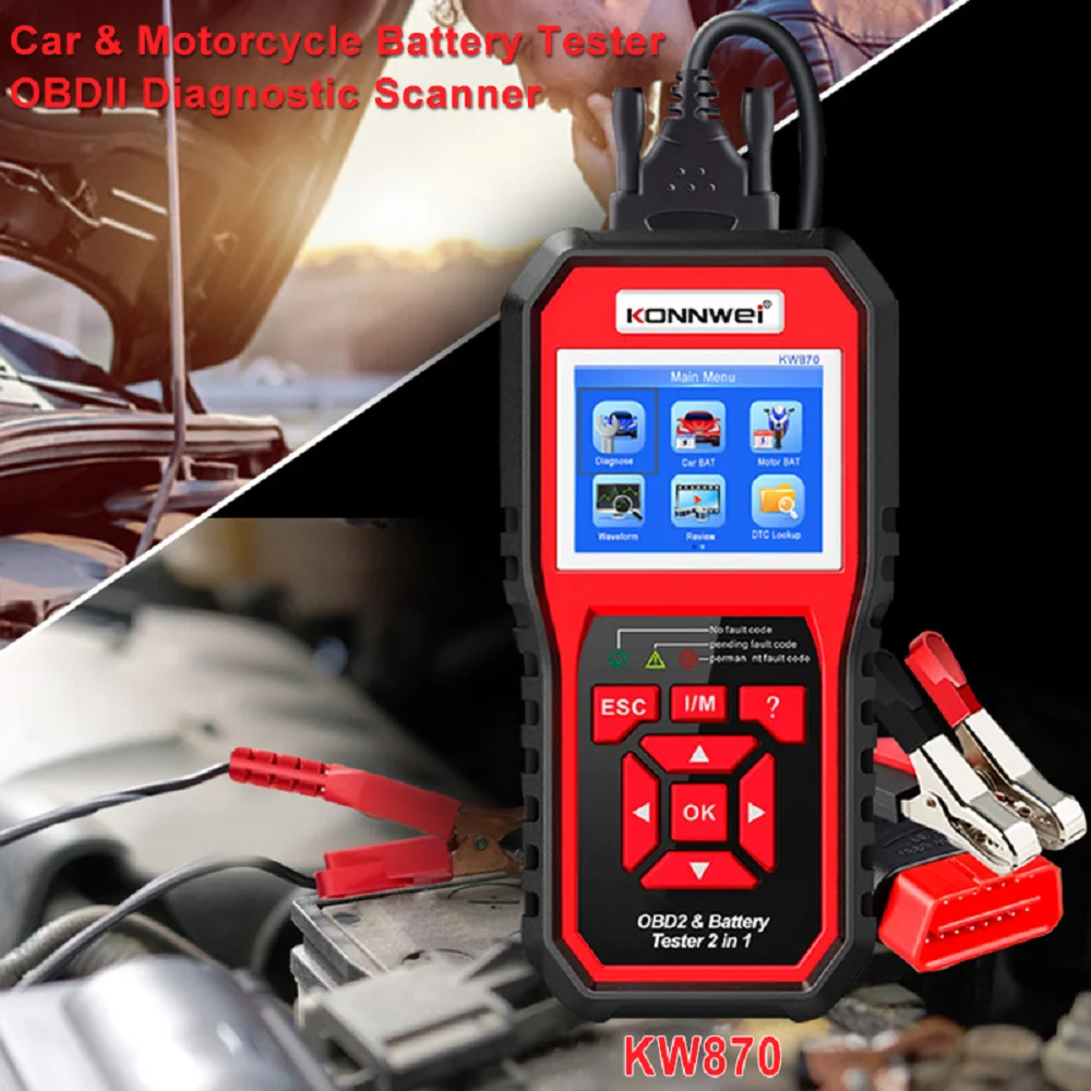 OBD II KW870 Car Battery Tester Digital Automotive Diagnostic Battery Tester Analyzer Vehicle Cranking Charging Scanner Tool