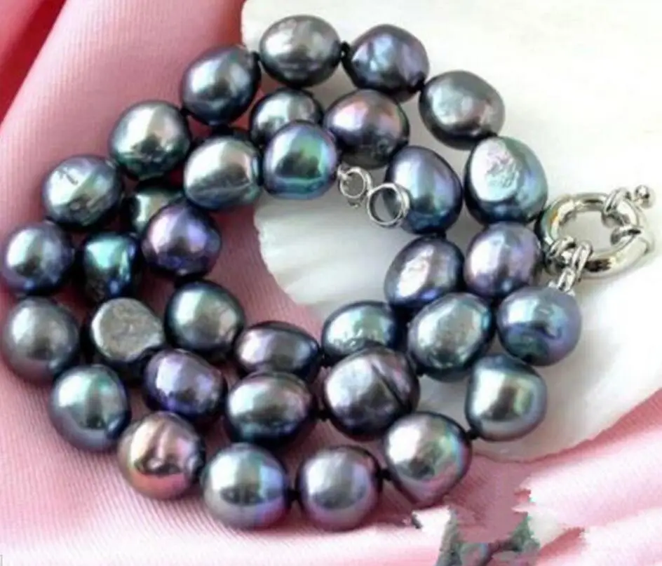 Бесплатная доставка огромное натуральное ожерелье из черного барочного жемчуга 8-9 ММ ЮЖНОГО МОРЯ 17 дюймов