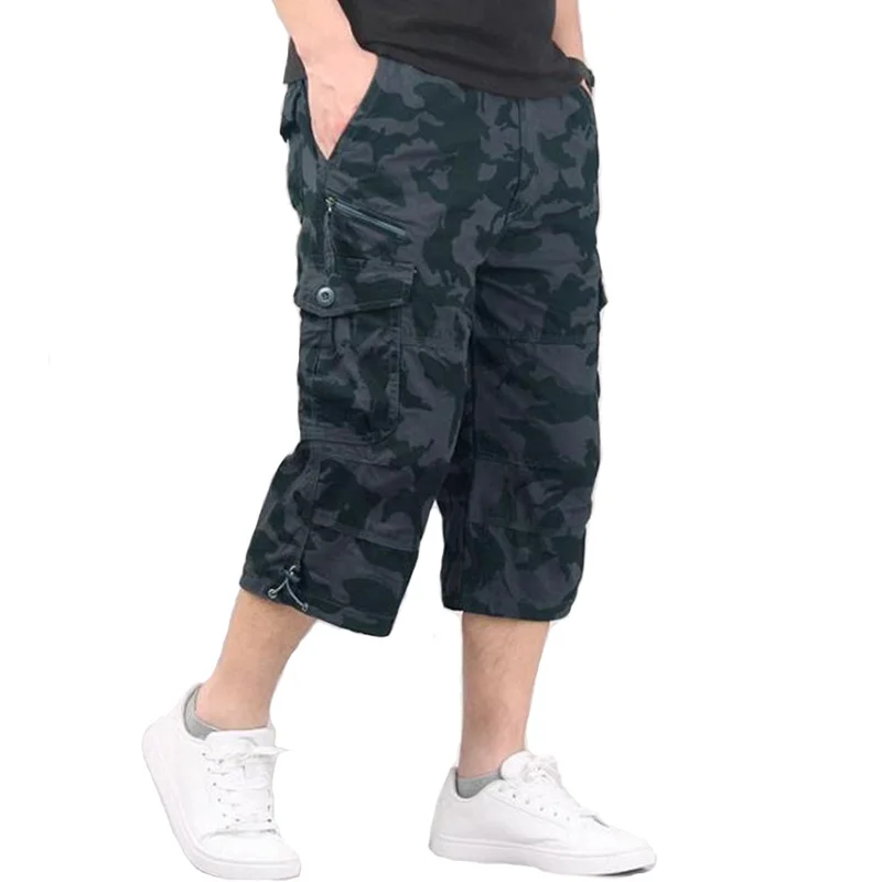 

Casual Cotton Shorts Men Summer Long Length Multi Pocket Overalls 5XL Military Trousers Camouflage Cargo Sports Short SweatPants