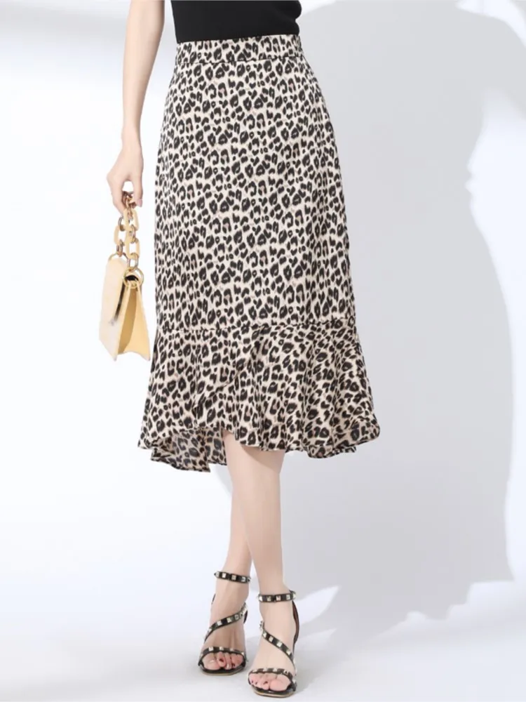 

Women Chiffon Fishtail Skirt New Summer Soft Elastic High Waist Elegant Lady Skirt Expansion Droop Midi -Length Skirt Jupe