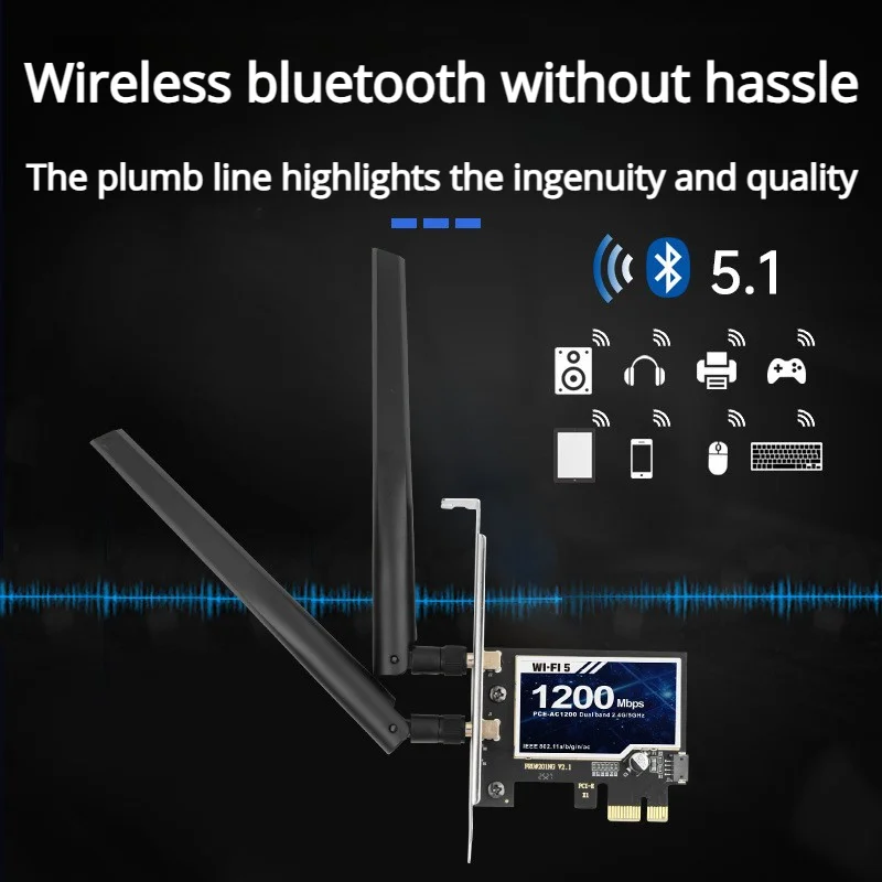 Фото Беспроводной адаптер Wi-Fi 5 AC1200 PCIE Bt4.0, двухдиапазонный адаптер Wi-Fi 5G, сетевая карта Bluetooth, настольный ноутбук, Windows 7/8/10/11 №3