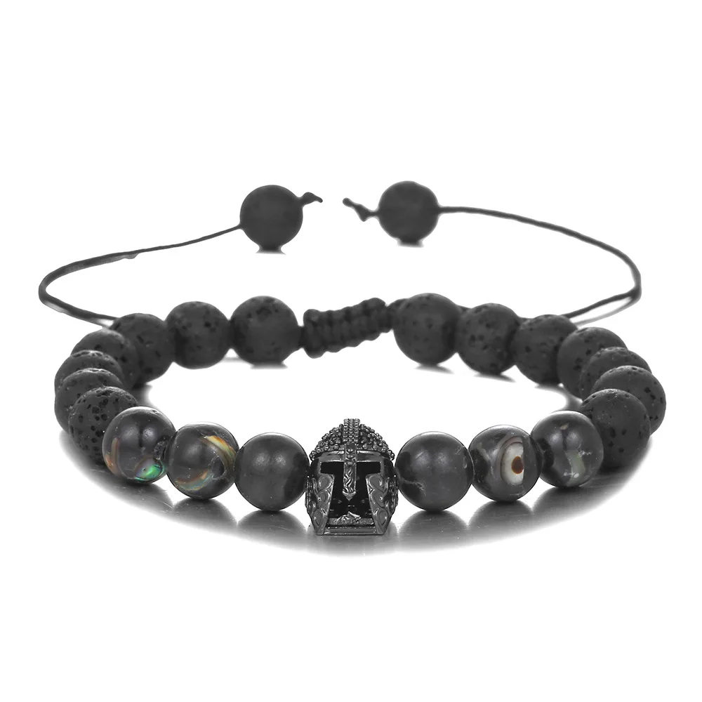 

Charmsmic Natural Stone Beaded Bracelets Mens Unique Spartan Warrior Helmet Design Cool Hand Jewelry Accessories