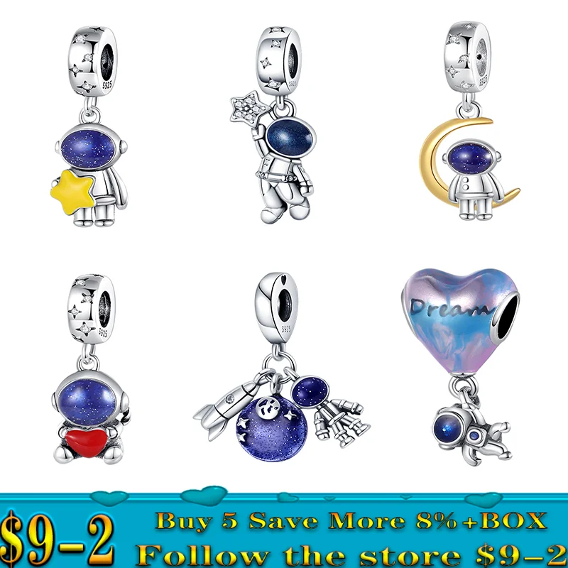 

Fits Pandora Original Bracelet 925 Sterling Silver New in Stars Moon Astronaut Charm Beads Women Pendant Bead DIY Jewelry Gift