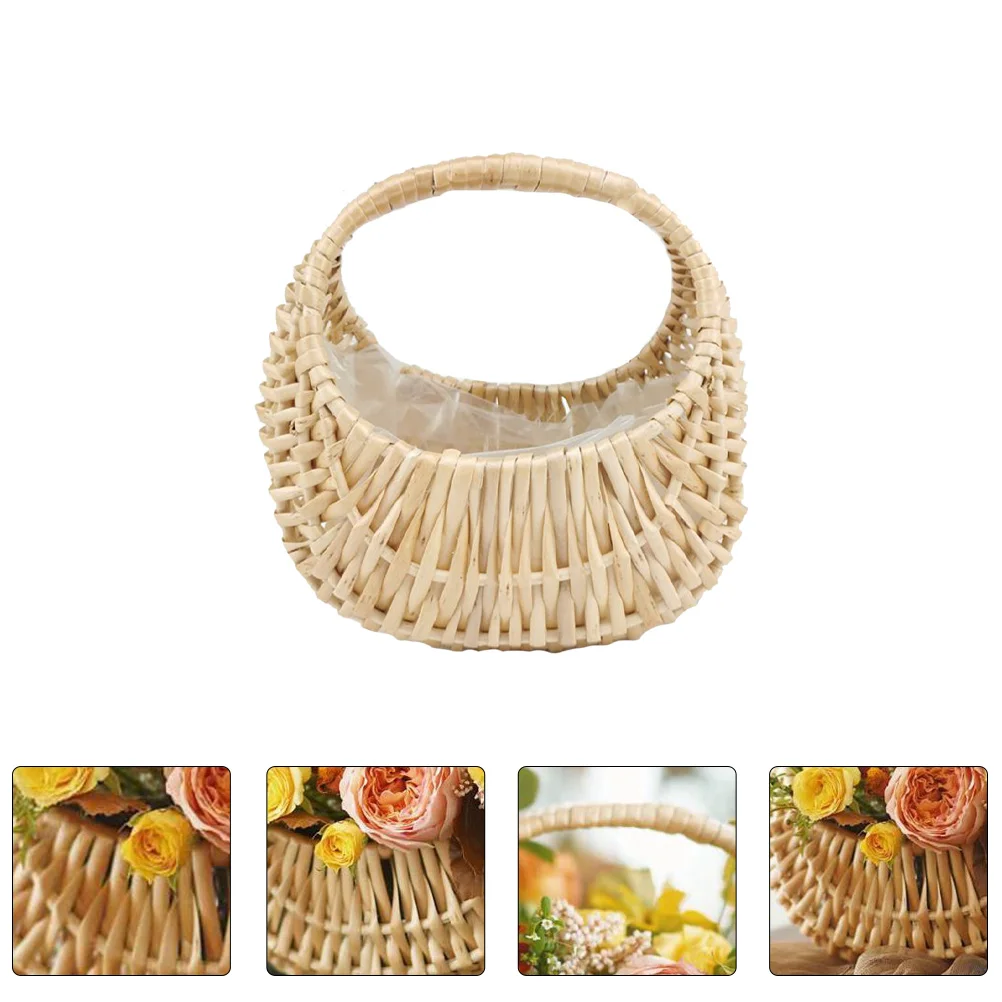 

Basket Flower Container Girl Sundries Storage Baskets Props Wedding Picinic Petal Planter Vase Vintage Organizer Seagrass Woven