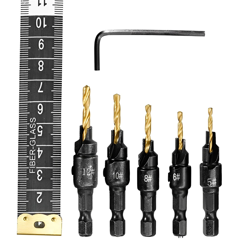 

Set Drilling #12 Woodworking #5 For Holes Screw Sizes Countersink Pilot Drill #10 Bit 5pcs #8 Drill #6