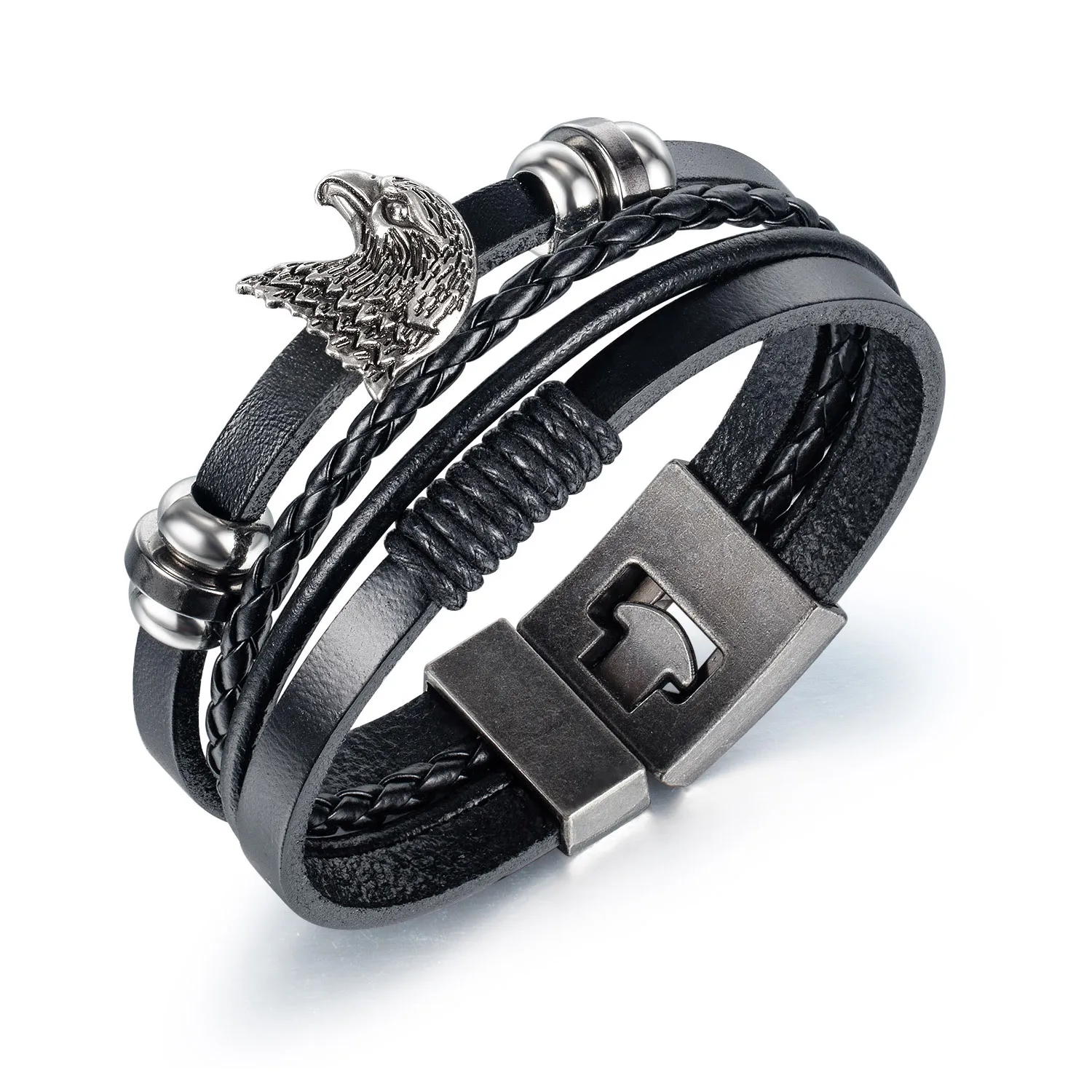 

Street Style Eagle Head Multi-layer Woven Leather Bracelet for Men