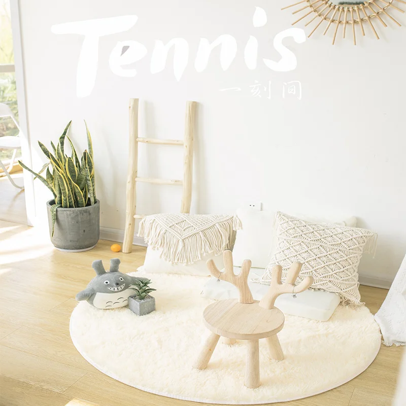 

Ins bedroom girl photo Plush blanket children's round carpet computer chair floor mat