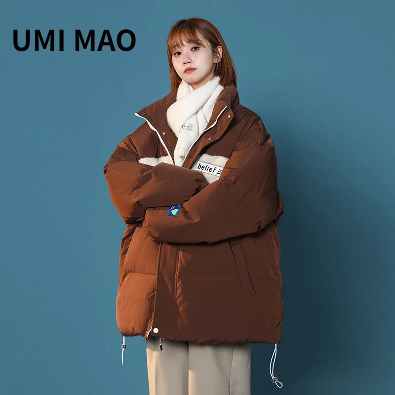 

UMI MAO Thickened Cotton Jacket Neutral Wind Men's Women's New Stand Collar Lamb Wool Stitching Warm Thickened Couples Coat Y2K