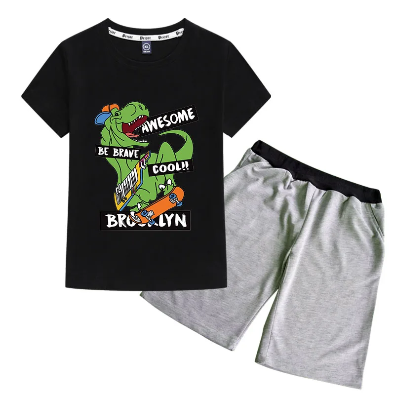 

Foreign trade children's wear summer wear men's and girls' Dinosaur cartoon fashion short sleeve 26 count combed cotton T-shirt