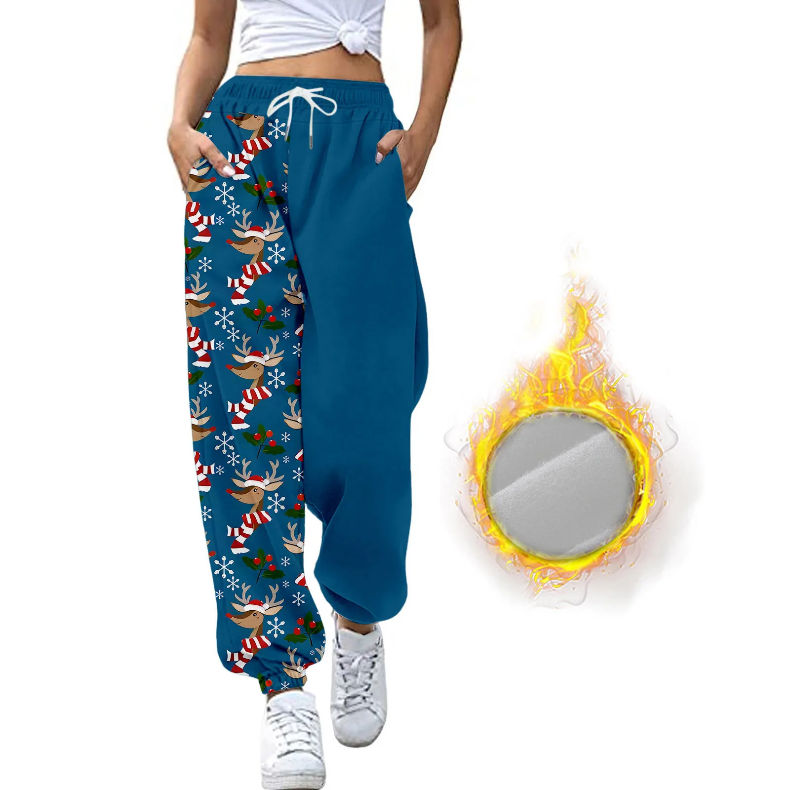 

Женские осенне-зимние повседневные Модные рождественские забавные спортивные брюки с эластичным поясом и принтом повседневные брюки