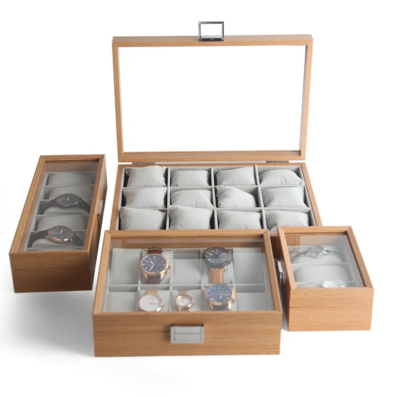

Watch Box Organizer For Men Wood Luxury Boxes Holder Storage Display Box Retro Solid Casket Transparent Glass 12 Lots Watch Case