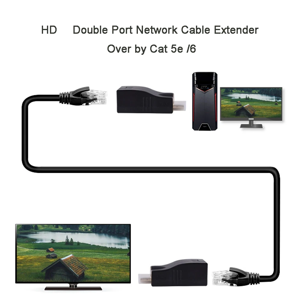 1080P до 30 м HDMI-совместимый удлинитель с удлинителем RJ45 LAN CAT5e / 6 UTP Ethernet-кабель |