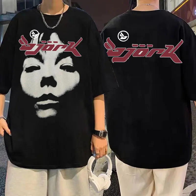 

Bjork Look Graphics Double Sided Print Tshirt Men Women Fashion Oversized Harajuku T-shirt Short Sleeve Casual Loose Unisex Tees