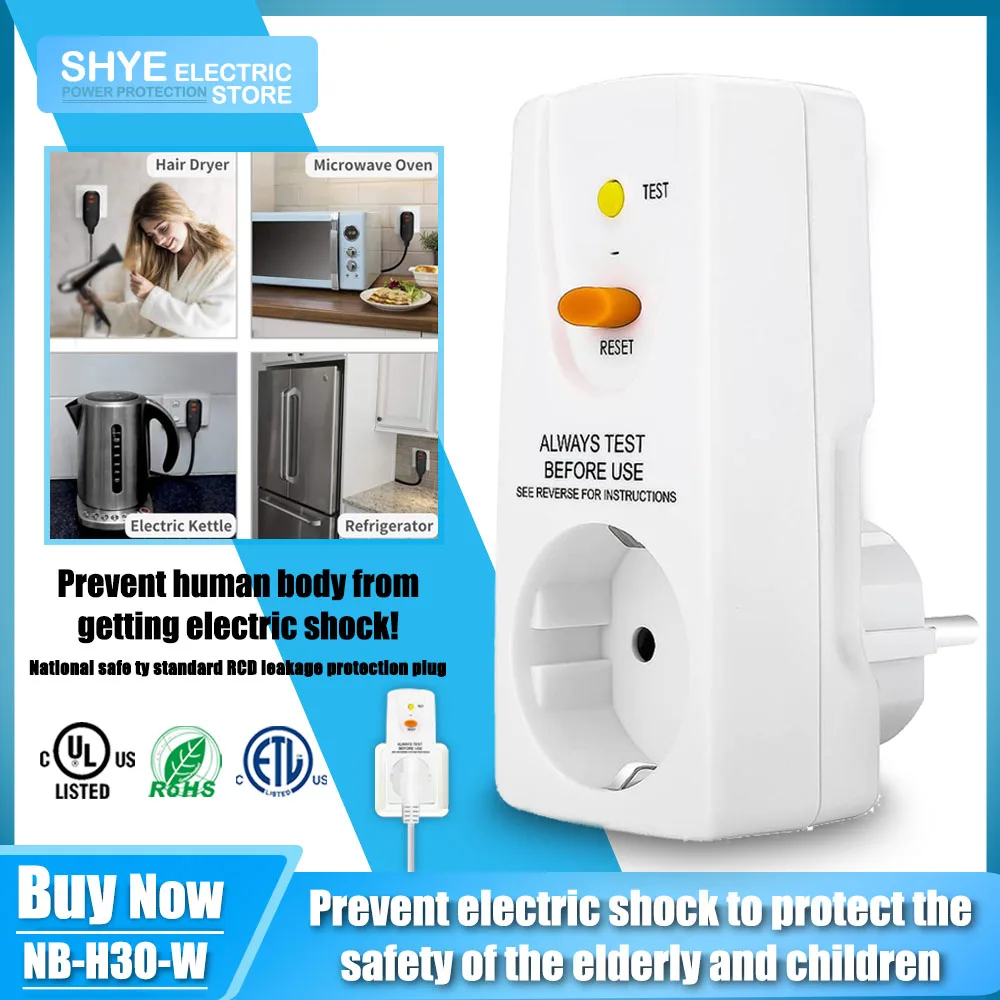 

EU Leakage Protection FI Plug RCD Portable Circuit Breaker 16A Power Adapter Socket Suitable For Indoor Appliances