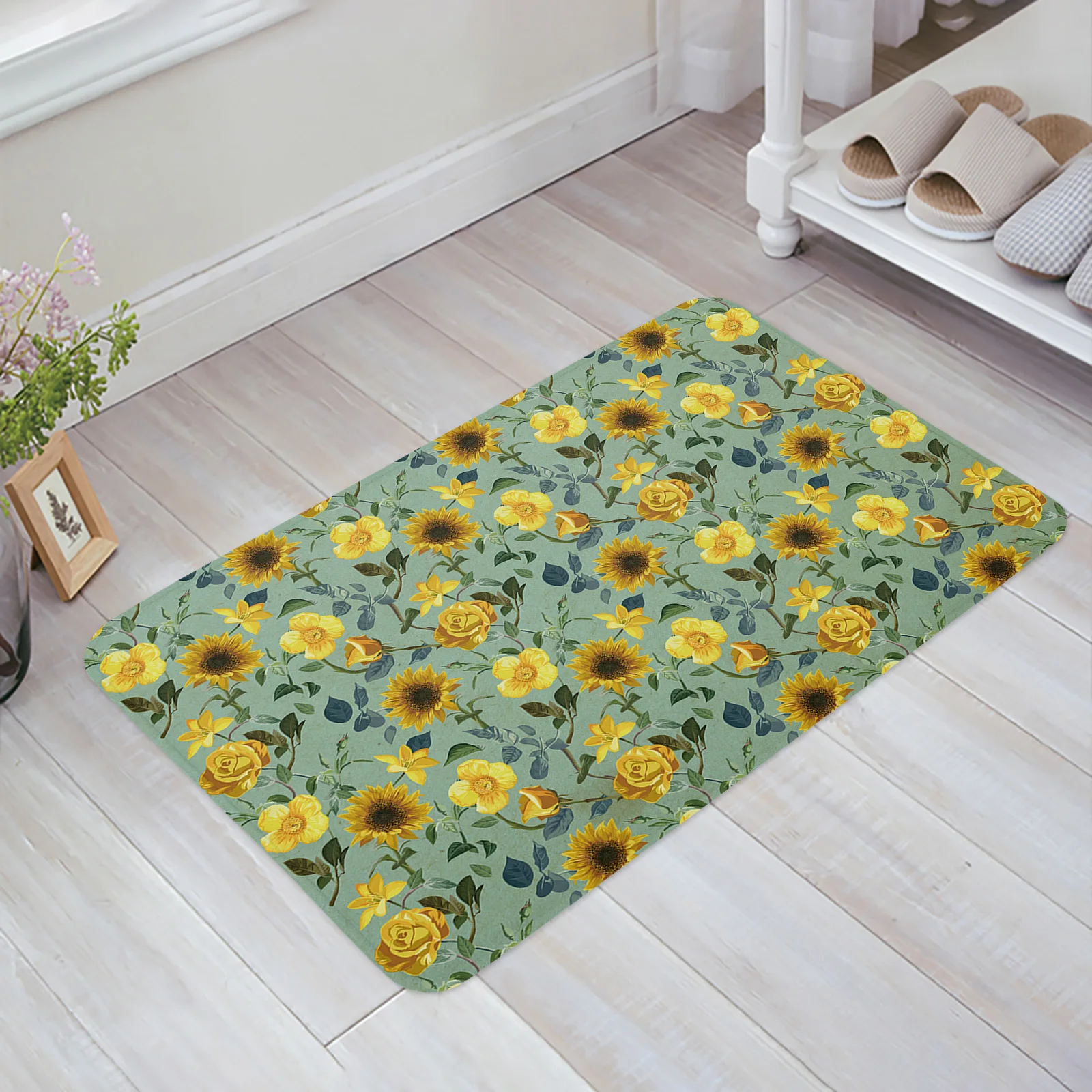

Sunflower Retro Shabby Leaves Yellow Entrance Welcome Doormat Bedroom Living Room Household Doormat Carpet Bathroom Non-slip Mat