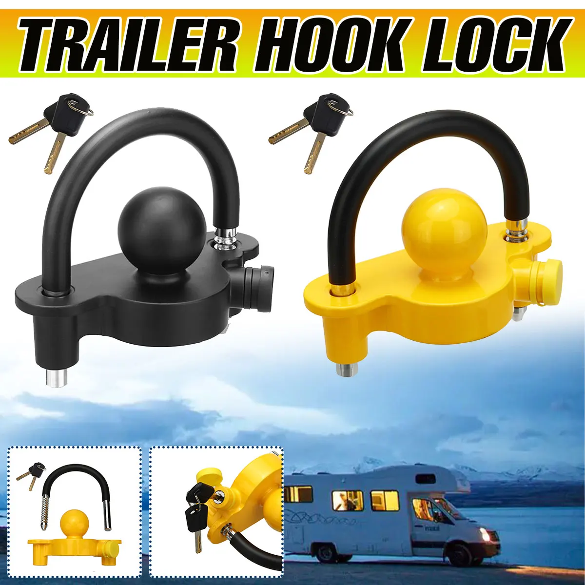 

Heavy-Duty Hook Lock Universal Caravan Accessories Trailer Ball Coupler Trailer Lock Heavy-Duty Hook Anti-Theft Lock