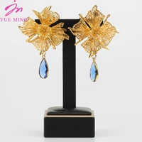 newest gem hoop earrings for women europe african women gold plated earrings ladies daily wear party holiday wedding jewelry