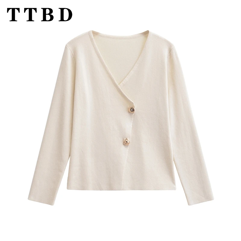 TTBD 2024 осенняя новая женская модная вязаная верхняя куртка с длинными рукавами