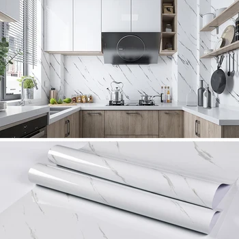 PVC Tinfoil Marble Waterproof Oil Proof Sticker Kitchen Cabinet Door Countertops Self-adhesive Wallpaper For Home Decor Stickers