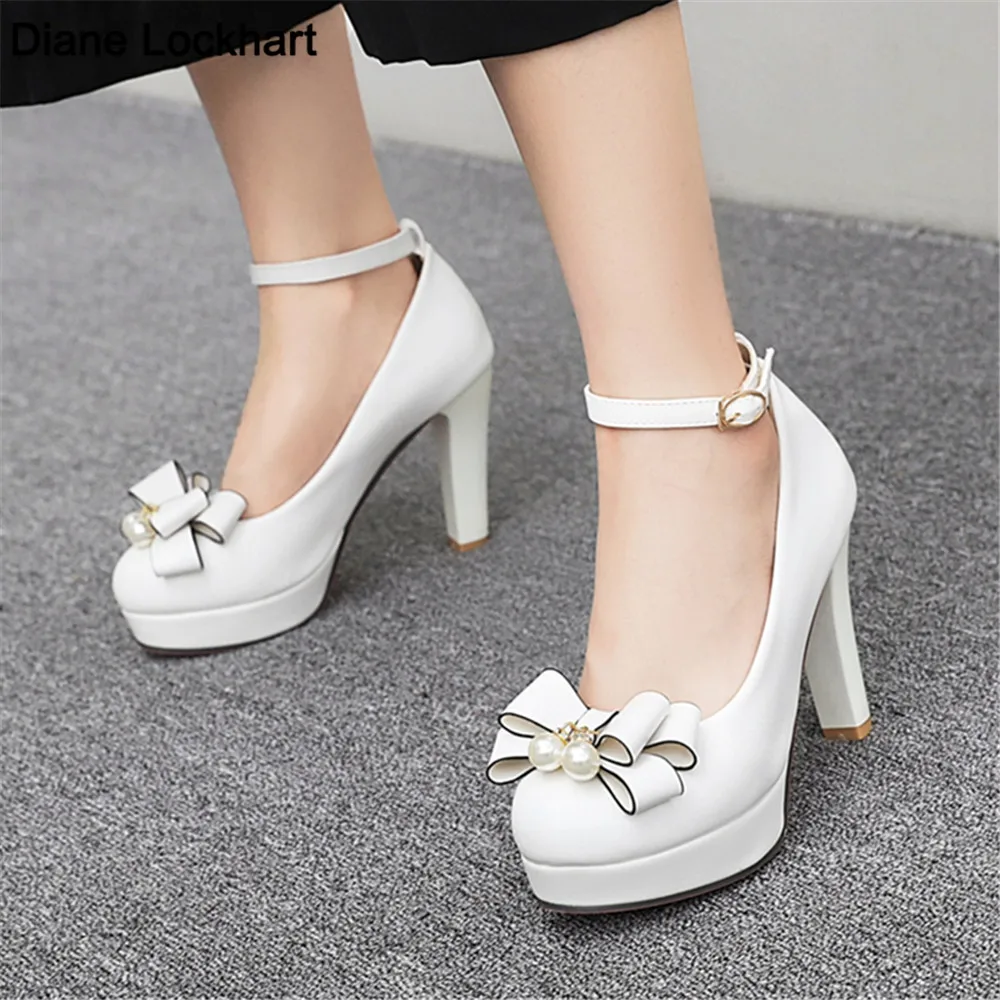 

Spring Autumn Ankle Strap Pumps White Wedding Shoes Women Dress Shoes Women High Heels platform Pumps zapatos de mujer 2021 new