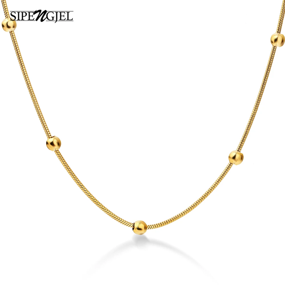 SIPENGJEL Fashion 316 Stainless Steel Round Ball Gold-colorl Pendant Necklace Link Chain Choker For Women Man Jewelry | Украшения и
