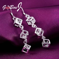 925 stamp silver color cube zircon long hanging earrings wedding dangle earing for women fashion luxury vintage bridal jewelry