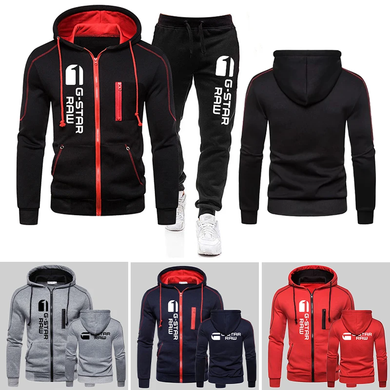 

Мужской спортивный костюм из двух предметов, куртка с капюшоном и спортивные штаны, пальто на молнии с надписью, верхняя одежда, осень-зима 2024