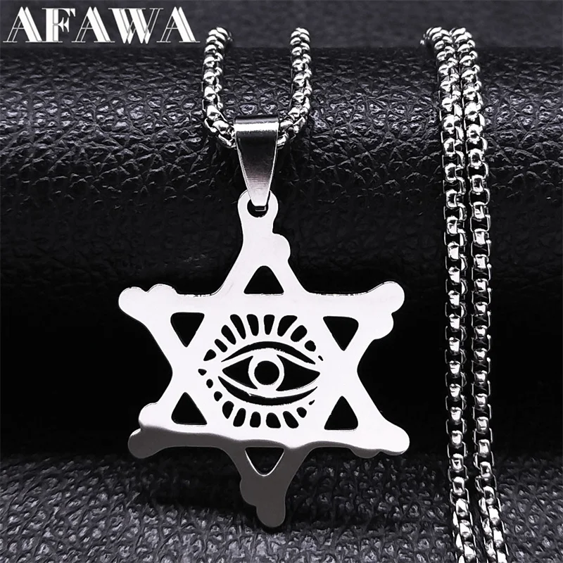 

Israel Jewish Hexagram Hebrew Devil Eye Pendant Necklace Stainless Steel Star of David Evil of Eyes Necklaces Talisman Jewelry