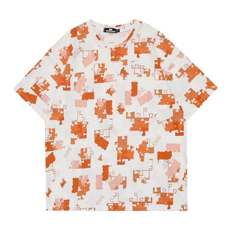 

Футболка мужская с коротким рукавом, Свободный Топ в стиле хип-хоп, с мультяшным принтом, Повседневная рубашка на пуговицах, харакудзю, 2022