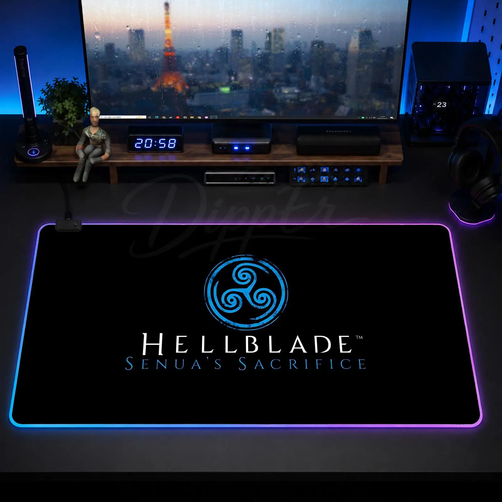 Фото Игровой коврик для мыши Hellblade, аниме-коврик для мыши XXL RGB, настольные коврики с LED-подсветкой, резиновые настольные коврики с подсветкой №2