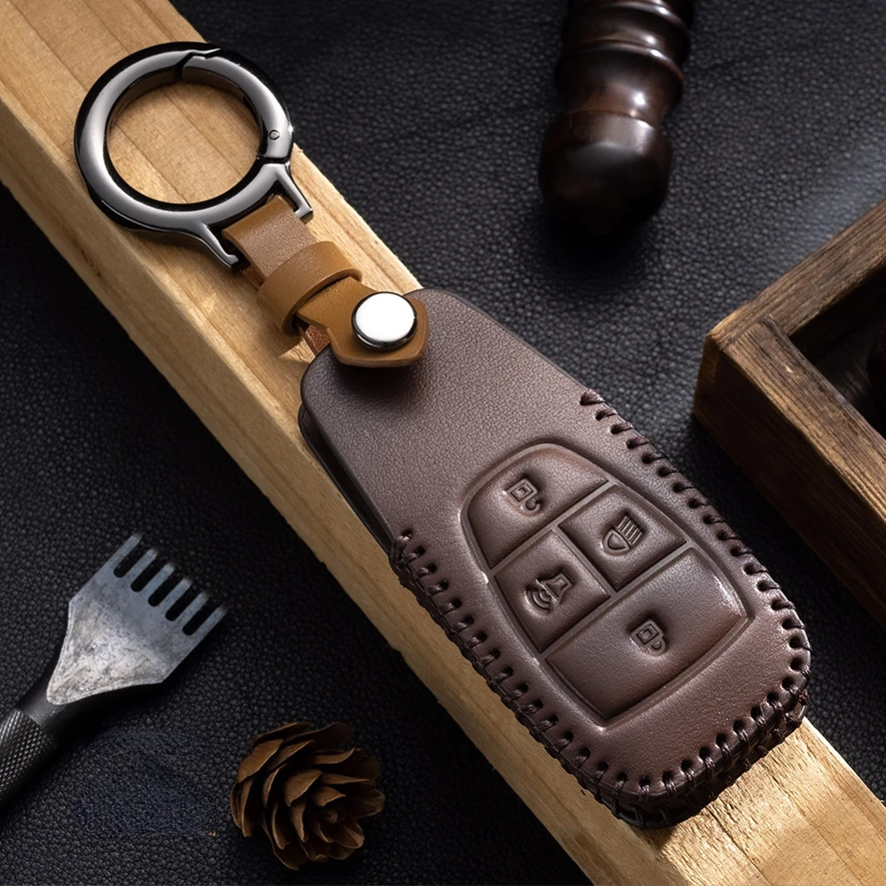 

Luxury 4 Button Car Key Case Cover Leather Fob Holder Keyring Shell for Baic X7 BJ40 Senova D50 D70 X55 X65 EU5 EU7 Accessories