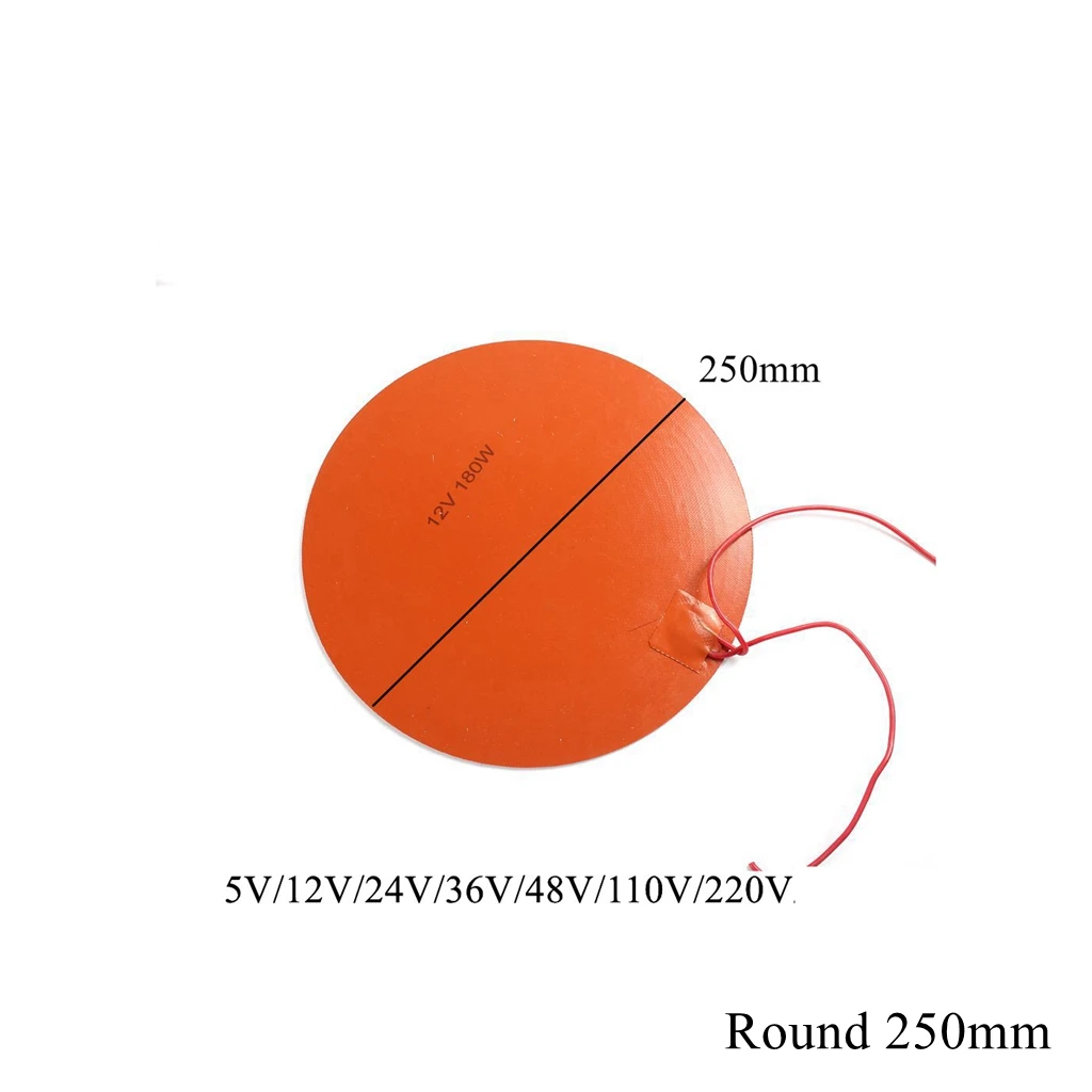 250mm Silicone Heating Pad Round Circle Rubber Heater Oil Engine Tank Mat Plate Fuel Strip Belt Water Waterproof 3D Printer | Дом и сад