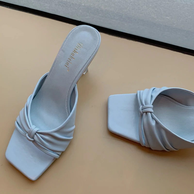 

Туфли-лодочки женские на тонком высоком каблуке, пикантные сандалии, квадратный носок, летние тапочки, синие, 2022