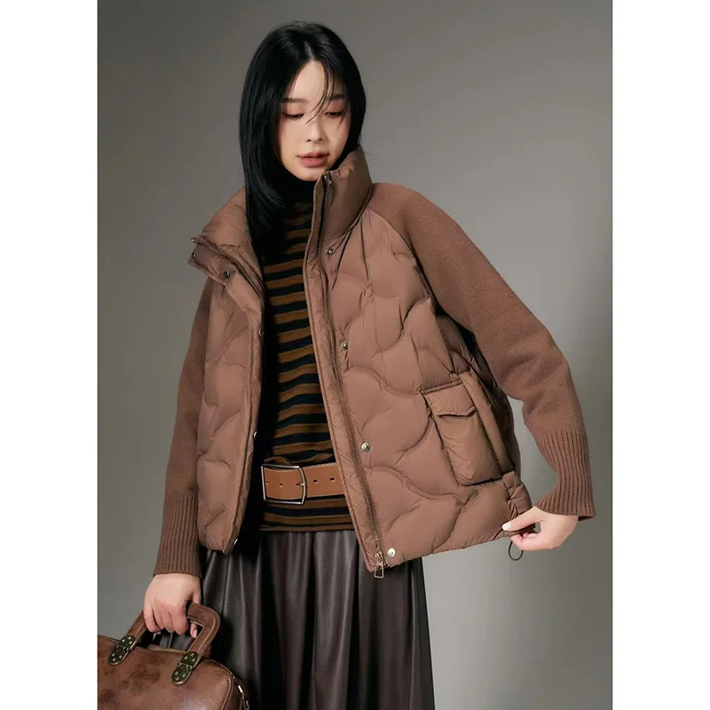 Модный легкий вязаный свитер с рукавами в стиле пэчворк пуховик женская короткая