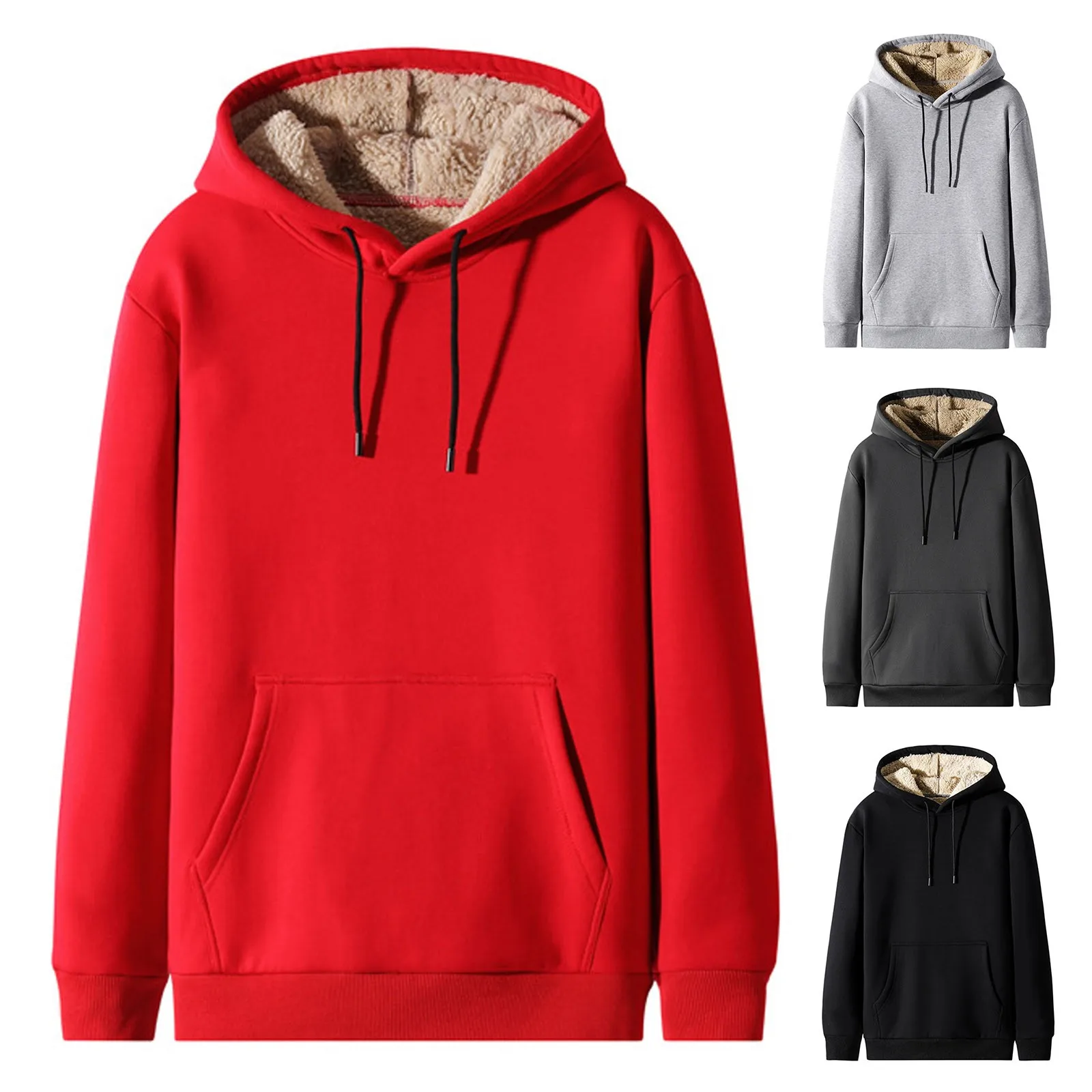 

Men's Winter Fleece Jacket Casual Soft Warm Jacket Coat Pullover Hooded Solid Long Sleeve Solid Jacket mens hoodies pullover