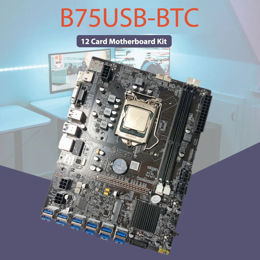 

B75 USB-BTC Mining Motherboard 12USB to PCI-E 16X Graphics Cards Slots LGA1151 2DDR3 HDMI-compatible Computer Miner Motherboard
