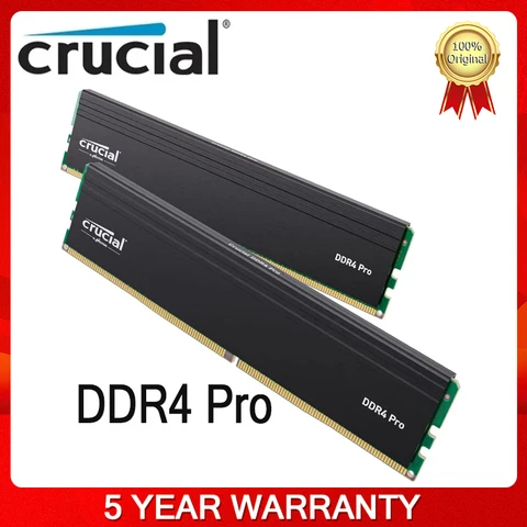Оперативная память Crucial DDR4 Pro, 16 ГБ, 32 ГБ, 3200 МГц, DDR4 3200MT/s ( 3000MT/s или 2666MT/s), комплект игровой памяти для настольного компьютера (2x16 ГБ), без буфера, DIMM