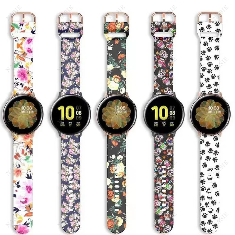 20mm 22mm Printing Silicone Watchband for Samsung Galaxy Watch 42mm Active 2 40mm Bracelet Band Strap Gear S2 Amazfit bip |